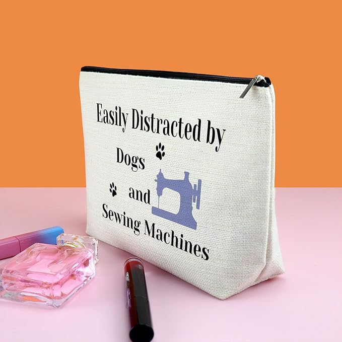 Sewing Gift for Women Quilter Gifts for Dog Lover Makeup Bag Seamstress Gift for Sewers Cosmetic Bag Sewing Machine Gifts for Dog Mom Owner Quilters Travel Pouch