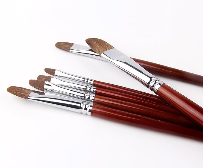 Golden Maple Filbert Paint Brushes Set, 6PC Red Sable Oval Paint Brushes Long Handle Artist Brush for Watercolor, Acrylic, Tempera and Gouache Painting