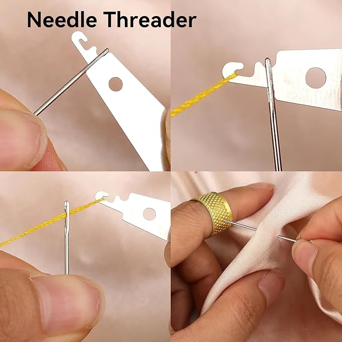 60Pcs Big Eye Stainless Steel Sewing Needles Kit, Stainless Steel Needles for Hand Sewing, with Threaders, Thimbles & Seam Ripper, Travel Sewing Kit for Adults Beginners, Quilting Embroidery Supplies