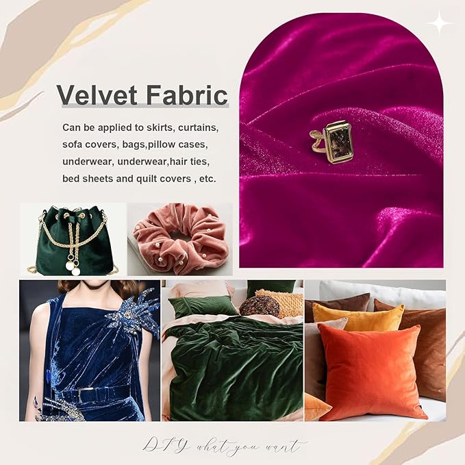 KKJIAF Hot Pink Stretch Velvet Fabric 60 Inch Wide, 1 Yard Soft Stretchy Fabric for Sewing Clothes, Apparel, Costume, Crafts - 90% Polyester 10% Spandex