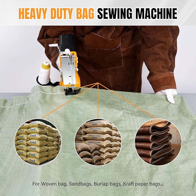 Portable Bag Sewing machine 210W Bag Closer Bag Closing Machine Bag Stitching Machine Industrial Sewing Machine Bag Stitcher for Sack Woven, burlap bags, Kraft Paper Bag Sealing