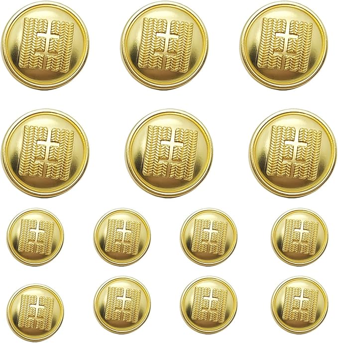 14 Pieces Gold Metal Blazer Button Set 18mm 23mm for Blazers, Suits, Sport Coats, Sewing, Uniform, Jackets (MBM44)