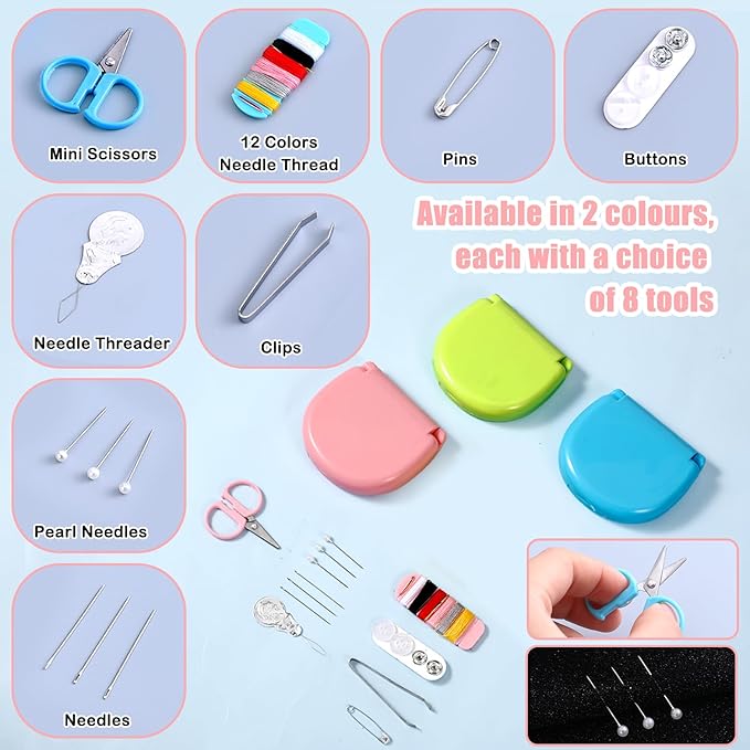 Oqqlin 30 Pcs Mini Travel Sewing Kit, Portable Small Sewing Kit Emergency Sew Repair Kits with Threads, Scissors, Needles, Needle Threader, Buttons for Beginner, Adults, Traveler for Hotel, Shop