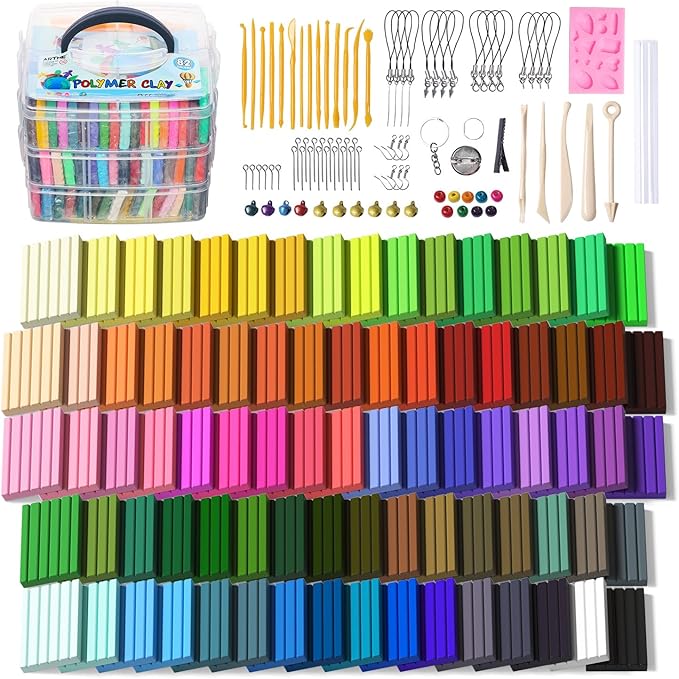 Polymer Clay, ARTME 82 Colors Clay Kit, Oven Bake Modeling Clay, Creative Polymer Clay Kit with Sculpting Tools and Jewelry Accessories, Non-Toxic, Ideal DIY Clay Gifts for Adults and Teens