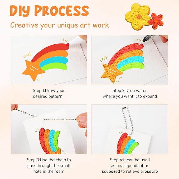 BAGISTES Magic 3D Bubble Texture Painting Set, DIY Foam Art Kit with Water-Activated Puffy Effect - Includes Soft-Tip Water Pen & Expansion Paper for Creative Decor & Art Therapy