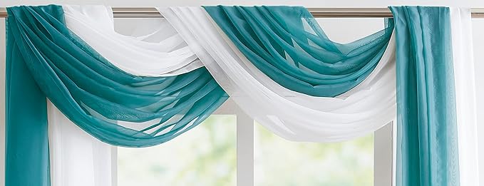 WARM HOME DESIGNS Wedding Arch Draping Fabric Bundle Has 2 144 Inch (12 Feet) Scarves in Teal & White Fabric Color for Wedding Ceremony or Photoshoot Decoration. AD White & Teal 144”