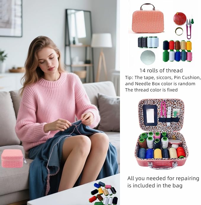 MaryLavender Sewing Kit Portable Sewing Supplies Accessories Box with Thread, Needles, Scissors