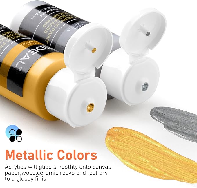 GOTIDEAL Acrylic Paint Set with Paint Brushes, 24 Colors(59ml, 2 oz) Art Craft Paint for Adults and Kids, Perfect for Artist, Beginner, Ideal for Wood, Canvas, Rocks, Outdoor Painting Supplies