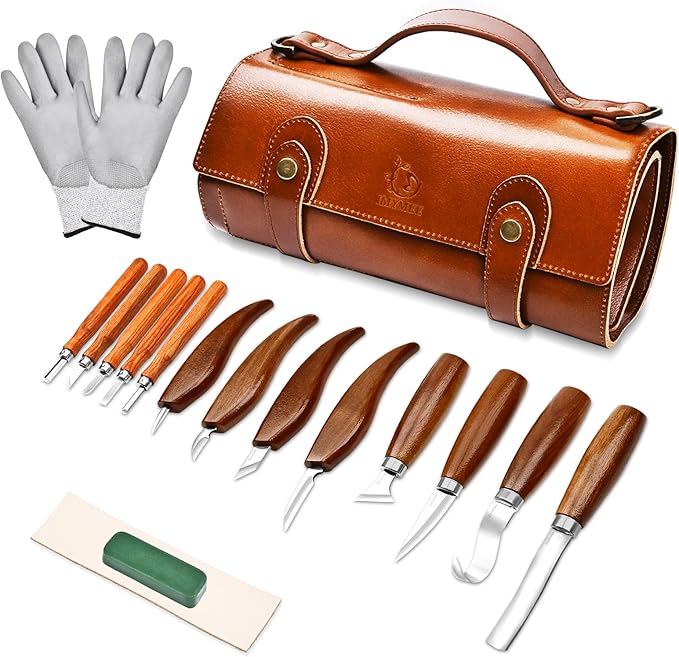 Deluxe Wood Carving Tools-Wood Carving Kit-Wood Carving Knife Set-Wood Whittling Kit for Beginners-Whittling Knife-Wood Carving Tool Set with Large Leather Case