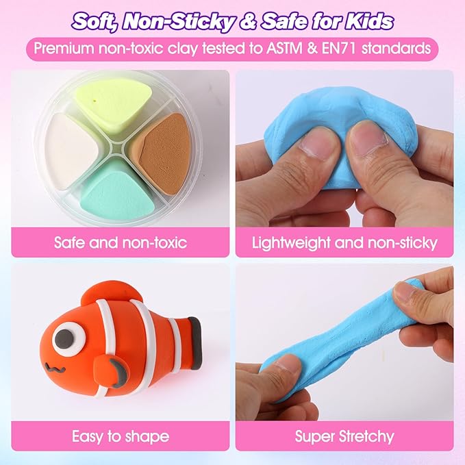Air Dry Clay Kit -12 Animals Modeling Clay Set with 6 Movable Bases, Ultra Light & Soft, Safe Non-Stick DIY Art & Craft Kit with Sculpting Tools & Tutorials, Creative Gift for Boys & Girls