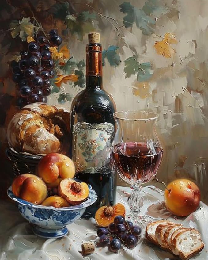 Tucocoo DIY Paint by Numbers for Adults Vintage Wine Fruit DIY Digital Oil Painting Acrylic Painting Kits Canvas Wall Art Wine Fruit Retro Room Decor 16x20 Inch （DIY Frame ）