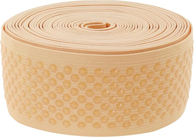 Mandala Crafts 2 Inch Elastic Silicone Gripper Tape for Clothing - 5 Yds Dotted Non Slip Elastic Band for Sewing - Blonde Silicone Flat Fabric Stretchy Ribbon Straps