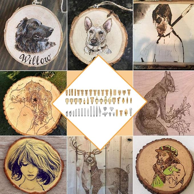 65 Pcs Wood Burning Kits,Professional Carving/Embossing/Soldering Iron Tips,Letter/Number/Drawing Stencil,Wood Burner Craft Tools for Woodworking,Leather