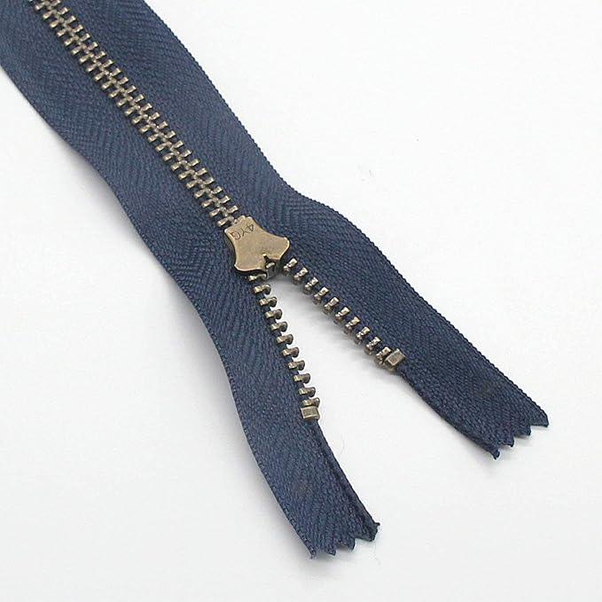 Leekayer #4 6pcs Metal Zipper for Jeans 5" Antique Brass Teeth Zipper Close End Jeans Zippers 12.7cm (Navy-Brass)