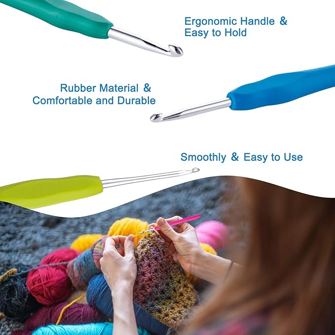 Vodiye 10PCS Crochet Hooks, Professional Extra Long 4.0mm, Ergonomic Handle, Crochet Needle for Beginners and Experienced Lovers