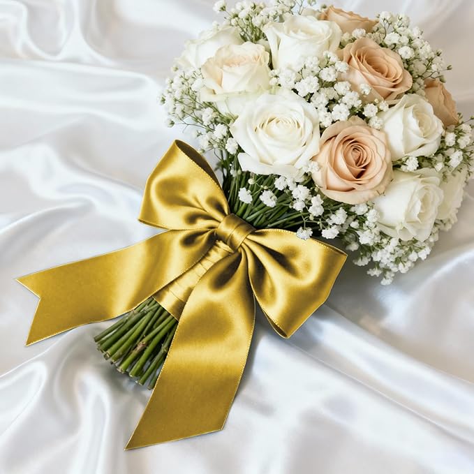 1-1/2" x 50 Yards Satin Ribbon - Gold Silk Ribbon with Spool - Ideal for Gift Wrapping, Floral Bouquets, Crafts, Wedding Party Decorations, Christmas and Sewing Projects