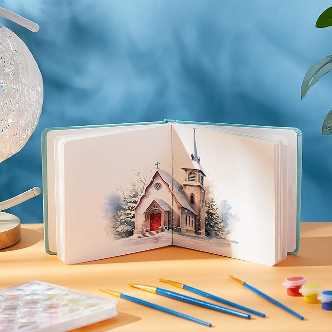 Dispowreath 5.5 x 5.5 in Watercolor Sketchbook Journal Square Watercolor Notebook Cold Press 140lb 300gsm Cotton Paper 48 Pages Journals Notebook Paper Pads(Turquoise)