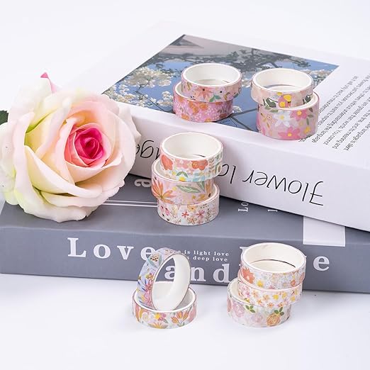 12 Rolls Vintage Washi Tape Set, Botanical Tapes, Decorative Tapes for Scrapbooking Supplies/Junk Journal/Bullet Journaling/Art Crafts(Pink)