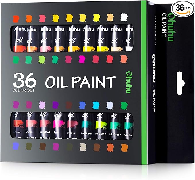 Ohuhu Oil Paint Set, 36 Oil-Based Colors, 12ml/0.42oz x 36 Tubes Non-Toxic Oil Painting Set Supplies for Canvas Painting Artist Kids Beginner Adult Classroom Student Art Supplies Gift DIY