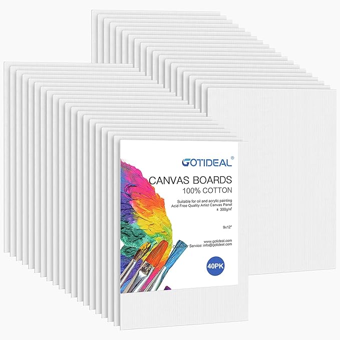 Gotideal Canvas for Painting, 40pcs 9x12 Primed Bulk Painting Canvas Board for Kids and Adults, White Blank Canvas Panels for Acrylic Paint, Oil, Pour Art Supplies