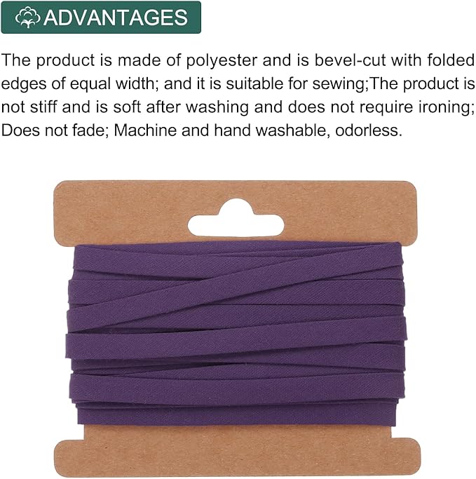 MECCANIXITY 1/4 Inch Double Fold Bias Tape Continuous Bulk Cotton Bias Tape for Sewing Seaming Quilting Hemming Binding Crafts (Dark Purple 6 Yards)