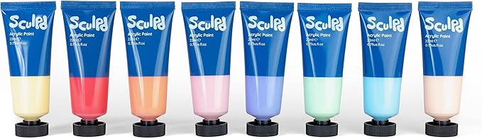 Sculpd Acrylic Paint Set, 8 x 22ml Tubes of Premium Coloured Acrylic, Heavy Body & Vibrant Colors, Paint on Air Dry Clay, Canvas, Ceramic, Fabric, Wood & More, Pastel Tones