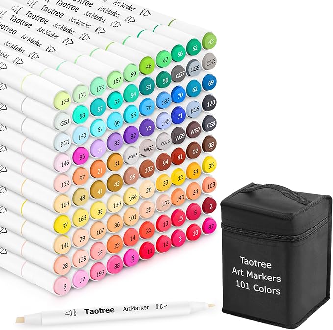 Taotree Alcohol Markers 101 Colors Dual Tips Art Markers Sketch Pens Set, Art Supplies Kit, Drawing Pens Set for Adult Coloring Books Christmas Gifts for for Artist Drawing, Painting, Sketching