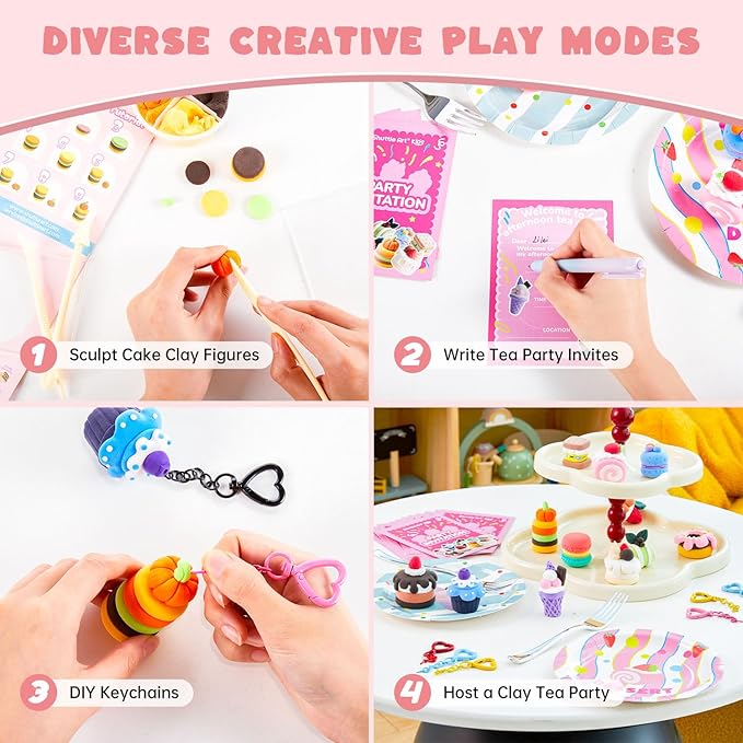 Shuttle Art Air Dry Clay for Kids - Cake Time, 52 PCS Modeling Clay Kit with Sculpting Tools and Tutorials, Safe & Non-Sticky, Craft Gifts for Boys & Girls