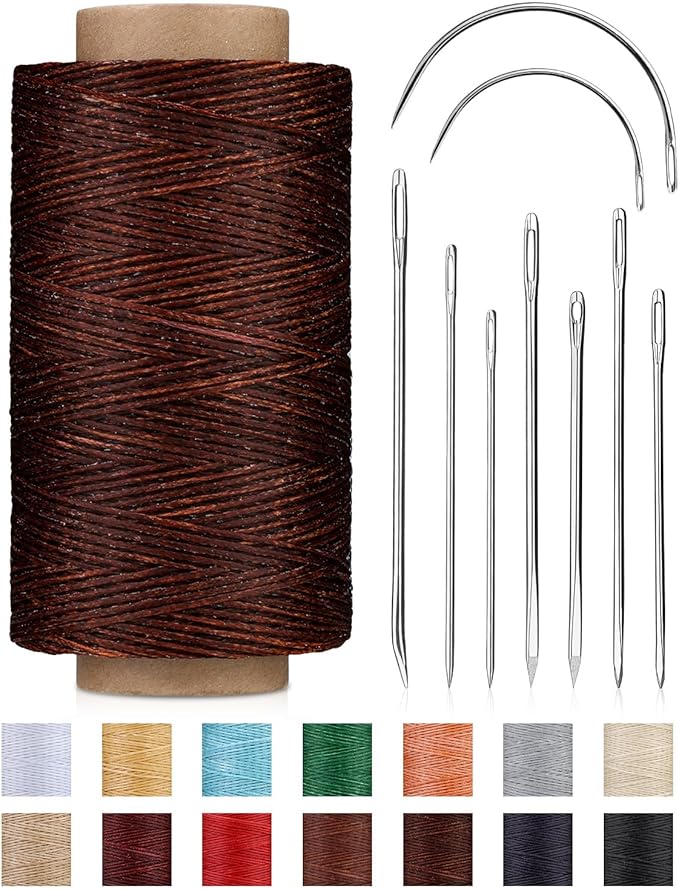 218 Yards Waxed Leather Thread, Upholstery Thread Heavy Duty, Sewing Kit with Upholstery Needles, Wax String for Hand Sewing Repair Carpet Sofa Carseat Canvas (Dark Coffee)