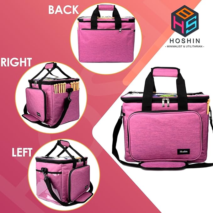 Hoshin Knitting Bag for Yarn Storage, High Capacity Yarn Totes Organizer with Inner Divider Portable for Carrying Project, Knitting Needles(up to 14”), Crochet Hooks, Skeins of Yarn (Purple)
