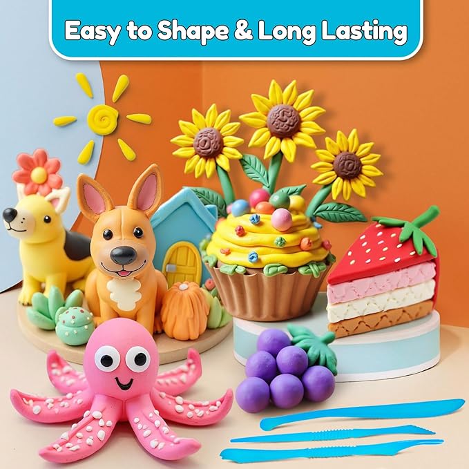 Air Dry Clay 48 Colors, Modeling Clay for Kids, DIY Molding Magic Toy with Tools, Gift for Kids Boys Girls