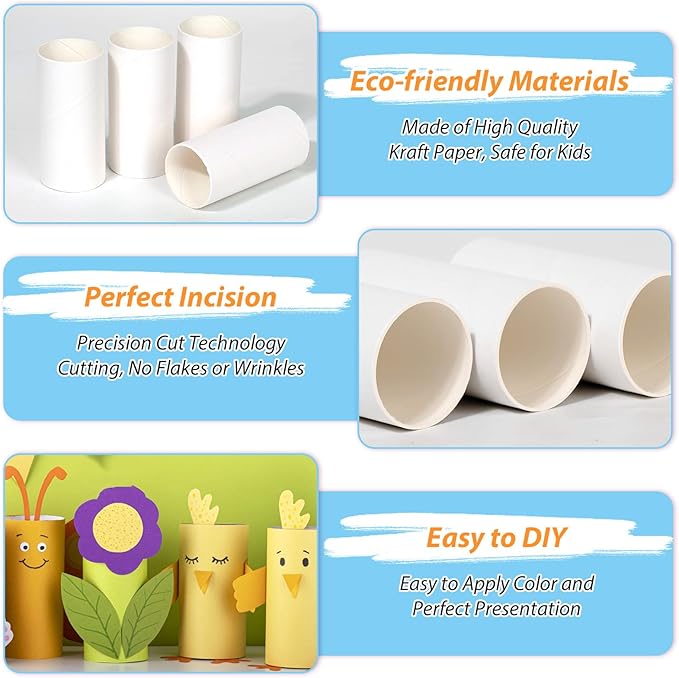 MAPVOLUT 70 Pieces Cardboard Tubes for Crafts, White Kraft Toilet Paper Rolls for Crafts - 1.5 x 3.2 Inches Strong and Pressure-Resistant Tubes for Craft Supplies DIY Art