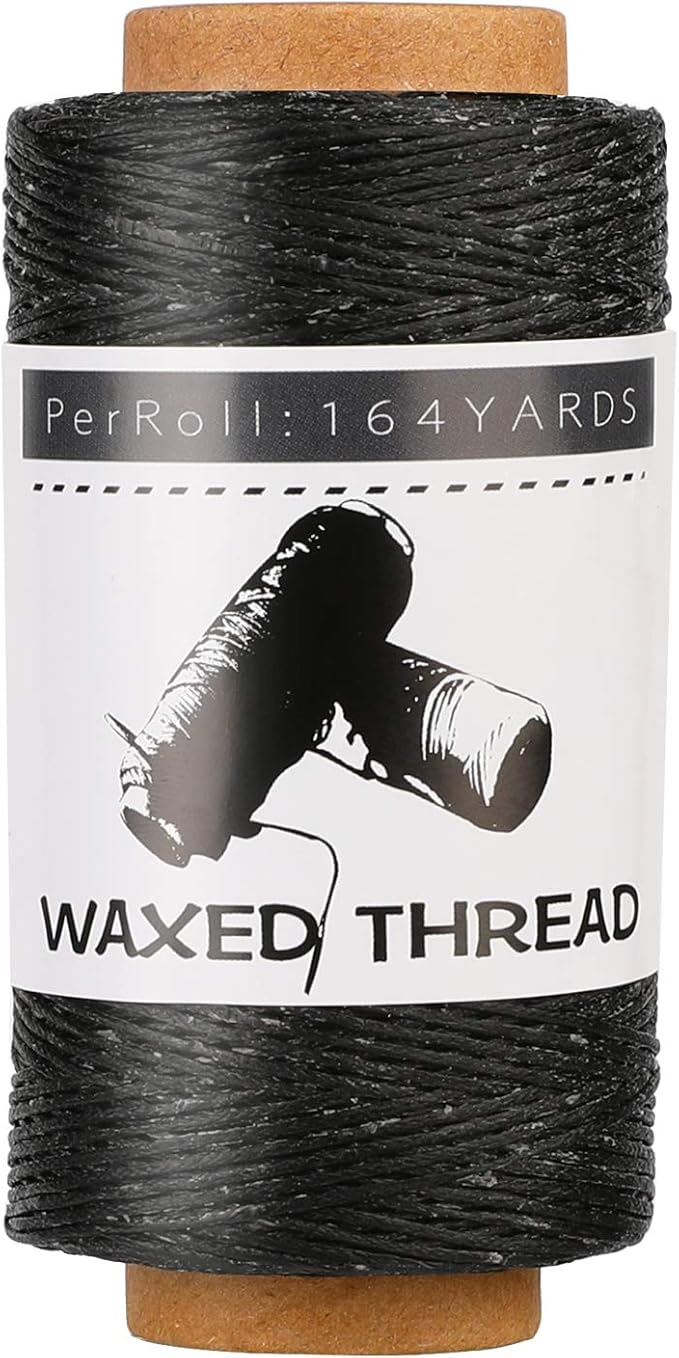 Jupean Waxed Thread, 150m /164Yards Black Leather Threads, Hand Stitching Threads for Hand Sewing, Bookbinding, and Beginners Leather Craft DIY