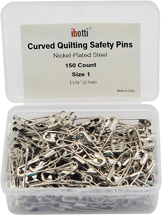 Curved Safety Pins for Quilting, Basting Pins, Size 1, 150-count