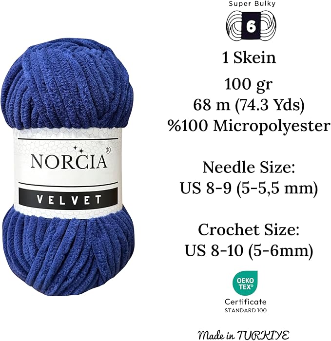 Soft Velvet Yarn Chenille Yarn for Crocheting Super Bulky (100g-3.50oz) (68m-74.3 yds) Baby Blanket Yarn for Knitting Amigurumi Yarn for Crochet Weaving Craft (Royal Blue, 1 Skein)