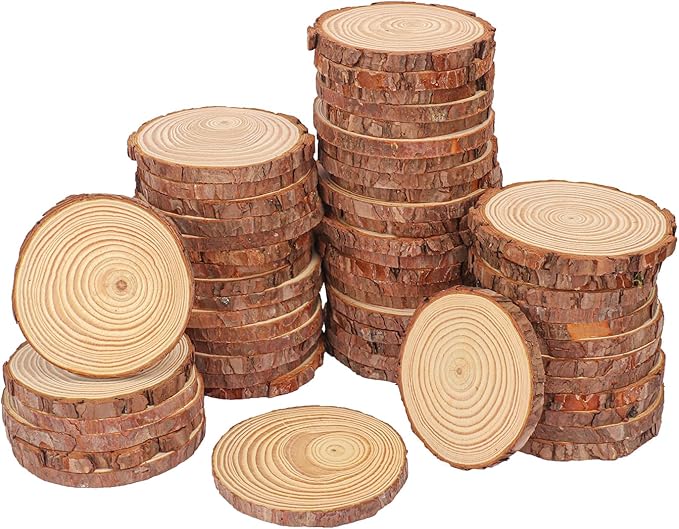 56 PCS Unfinished Wood Slices for Centerpieces, 4-4.7 Inch Natural Wood Slices with Tree Bark Pine and Wood Rounds Discs for DIY Crafts, Centerpieces, Art & Decor