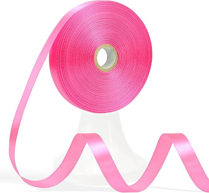 60 Yards Flamingo Pink Ribbon 1/2 Inch, Solid Satin Ribbon for Gift Wrapping, Crafts, Flower Bouquet, Wedding, Baby Shower, Festival, Christmas, Halloween