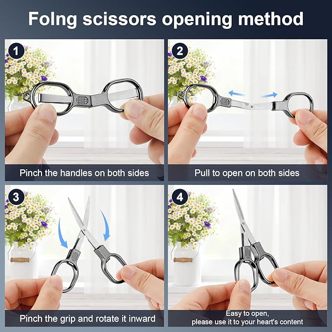 2 Pcs Folding Stainless Steel Portable Mini Travel Scissors, Safety Foldable Pocket Badge Small Scissors All Purpose with 2 Keychain for Travel, Office, Craft, Sewing, Nurse Accessories (Gray Black)