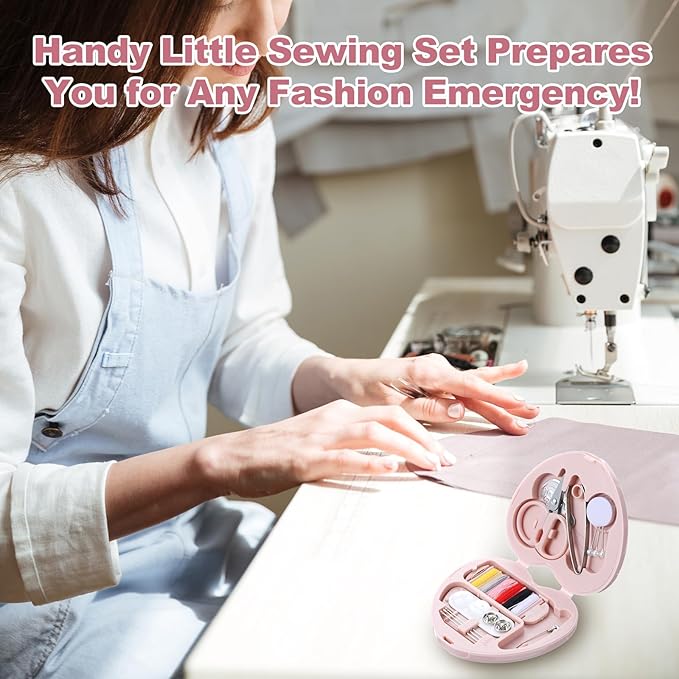 Grevosea 2 Pack Mini Travel Sewing Kit, Heart Shaped Portable Travel Sewing Repair Mini Box Beginner Emergency Repair Kit with Threads Scissors DIY Hand Sewings Needles Blue Pink