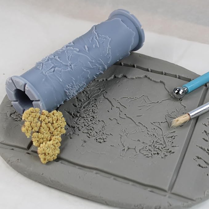 Winter Stag Clay Texture Roller (4") - Winter Set #01 - Embossing Pattern Roller for Polymer & Ceramic Clay, Pottery & Crafts