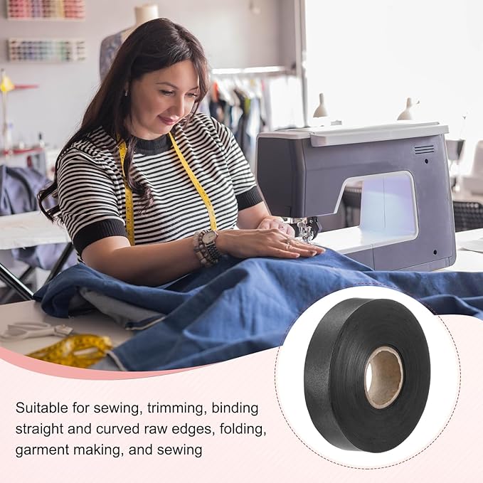 M METERXITY 1-Pack Extra Wide Single Fold Bias Tape, 1 Inch x 55 Yards Satin Bias Tape for Sewing/Seaming/Quilting/Hemming/DIY Crafts/Quilt Binding [Black]
