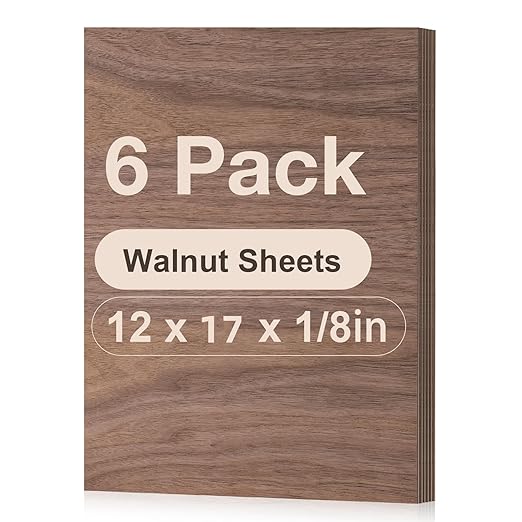 Rowood 6 Pack Walnut Plywood 1/8,12x16.5x1/8inch,Thin 3mm Unfinished Plywood for Laser Cutting & Engraving,DIY Adult Craft Project Kits for Ornaments, Models Drawing,Wood Burning-WB111