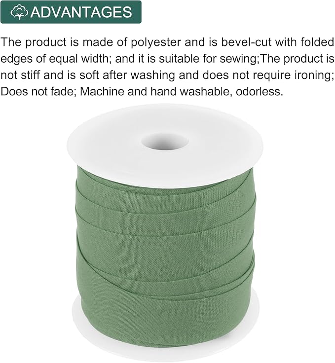 MECCANIXITY 3/4 Inch Single Fold Bias Tape Cotton Continuous Bulk Bias Tape for Sewing, Seaming Quilting Hemming Binding Crafts (Light Green 25 Yards)