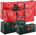 Amylove 4 Pcs Large Christmas Tree Storage Bags Heavy Duty Xmas Zippered Bags Bulk Waterproof Plastic Christmas Tree Container with Carry Handles(12 Ft/ 9 Ft/ 7.5 Ft/ 4.5 ft,Red/Green)