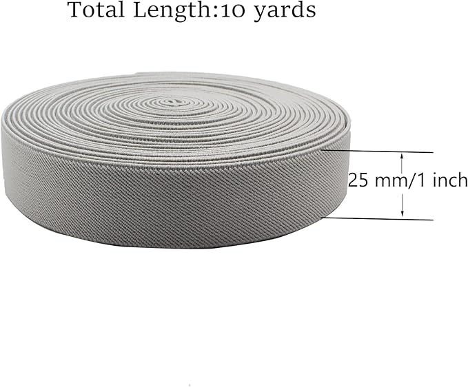 Dortrue 1 Inch 10 Yard Grey Sewing Elastic Band Heavy Stretch High Elasticity Elastic Spool for Sewing Pants Waistband, Straps, Craft DIY Projects