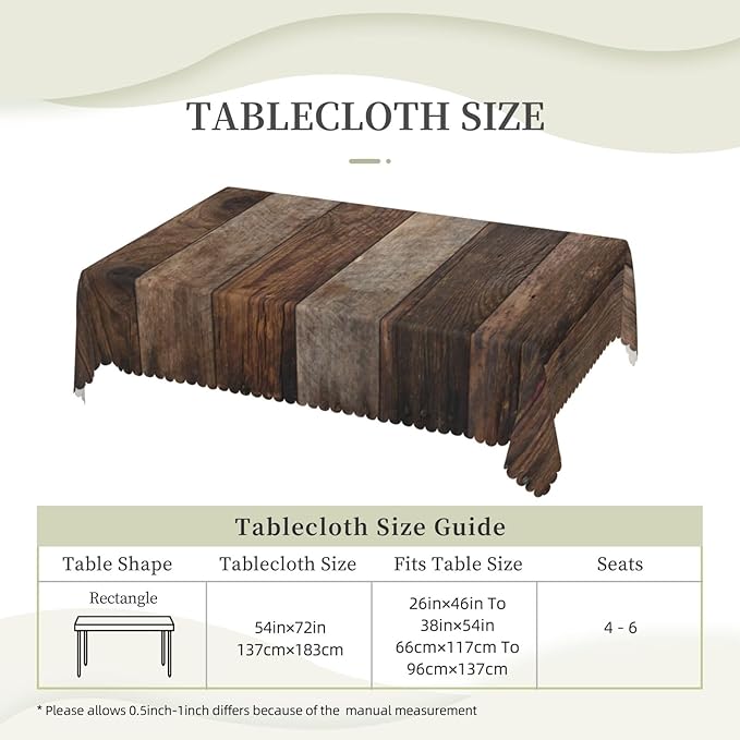 Wood Plank Rectangle Tablecloth Retro Wood Texture Brown Farmhouse Table Cloth Dining Table Cover for Home Kitchen Restaurant Party Buffet Picnic 54 x 72 Inch