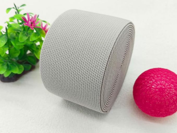 Gray Knit Elastic Band 3 inch 5 Yards Double-Side Twill Woven Elastic Heavy Stretch Elastic Spool for Sewing Pants Waistband, Wigs, Skirts, Craft DIY Projects (#29)