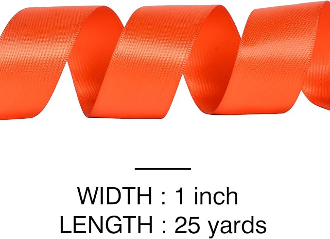 YAMA Orange Double Faced Satin Ribbon, 1 Inch 25 Yards, Great for Crafts Bows Flower Bouquet Wedding Home Decor Gift Wrapping