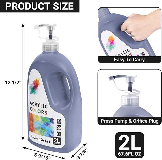 Falling in Art Black and Titanium White Acrylic Paint, Large 135.2 Oz Premium Pouring Acrylic Paint, Perfect for Canvas, Wood, Ceramic, and More