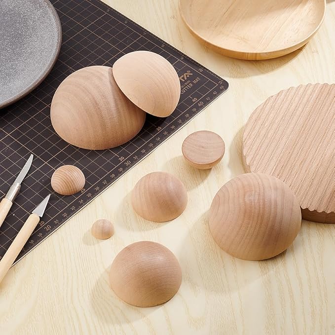 BENECREAT 8Pcs 8 Sizes Half Round Pottery Tools Set, Wooden Ceramic Top Tool Clay Tools Pottery Plate Press Tool for Making Pottery Bowls and Plates